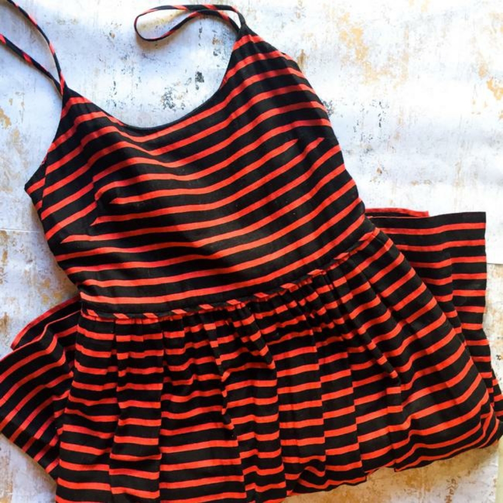 J. CREW Red Derby Striped Linen Cocktail Dress with Pockets Size 6